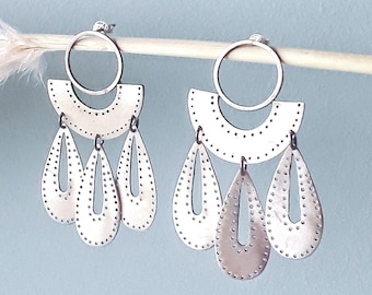 Silver 925 Dangle Earrings Bohemian Large Earrings Tribal Ethnic Jewellery Statement Moroccan Style Gift for Women Chandelier Big Cool