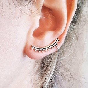 Brass Ear Climber Earrings: Sterling Silver Post Boho Ear Sweep