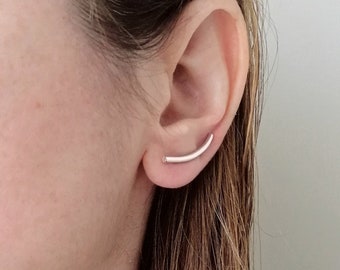 Ear Climbers Sterling Silver 925 Earrings Ear Pins Ear Crawlers Minimal Ear Cuffs Handmade Simple Bar Earrings