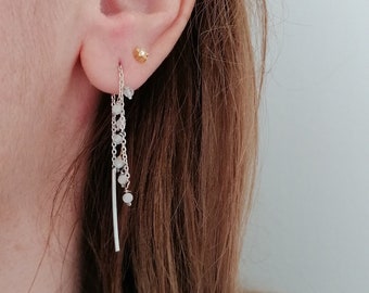 Boucles d'oreilles chaîne Threader Argent 925 avec perles de cristal Moonstone Cadeau pour elle