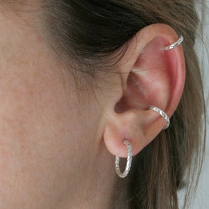 Silver 925 ear cuff set of 2 wrap earrings conch cartilage huggie earrings handmade shiny jewelry