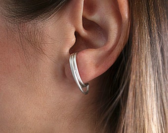 Pendientes de plata 925 con tirantes, tachuelas curvas en forma de J, Huggie y poste moderno