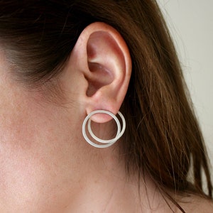 Silver 925 Hoop Earrings Ear Jacket Circle Round Handmade Earrings Geometric Trend Minimal Everyday Gift for Women Hypoallergenic image 1