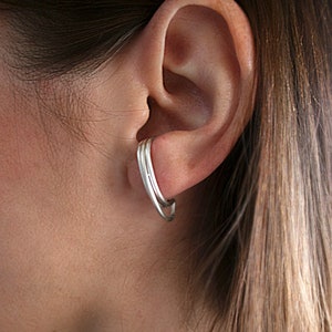 Silver 925 Suspender Earrings, J Curved Studs, Huggie and Modern Post