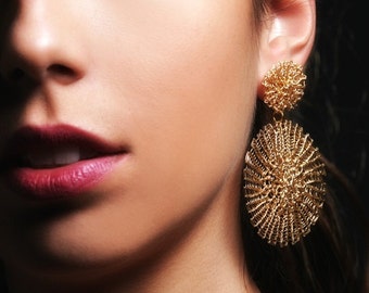 Gold circle earrings, big, large, statement, wire crochet earrings, jewelry, geometric earrings, bohemian, chandelier