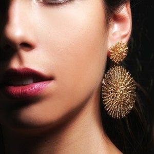 Gold circle earrings, big, large, statement, wire crochet earrings, jewelry, geometric earrings, bohemian, chandelier image 1