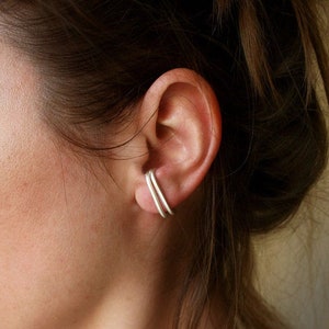 Sterling Silver Suspender Earrings: Minimalist Matte Cuff Huggies