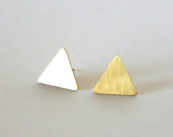 Small Triangle Stud Earrings Silver 925, Gold Brass, Minimal Earrings Posts Everyday Simple Geometric Earrings