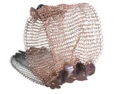 Rose gold bracelet, amethyst bracelet, wire crochet bracelet, wire mesh, gemstone, birthstone, beaded, purple, jewellery, wide, statement