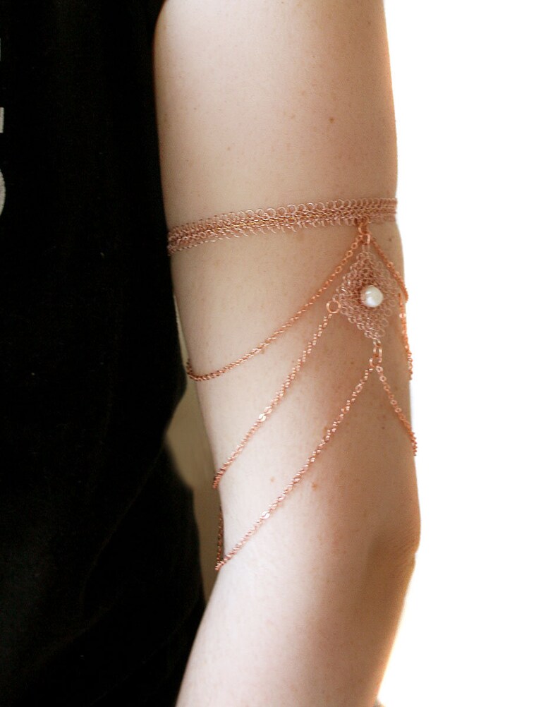 Rose Gold Arm Cuff Bridal Upper Arm Band With Freshwater Etsy