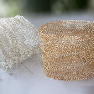 Wide bangle bracelet, cuff, gold, silver, crochet bracelet, knitted, woven, handmade, wire mesh, statement bracelet, women jewelry image 2