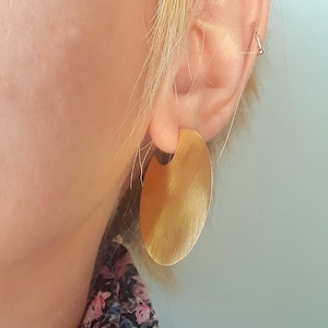 Geometric Disc Hoop Earrings Gold Brass Statement Large Big Circle Handmade Jewelry Cool Round Earrings image 5
