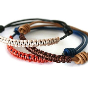 Simple adjsustable leather bracelet for men, brown, black, blue, leather wristlet, woven, sliding knot bracelet image 2