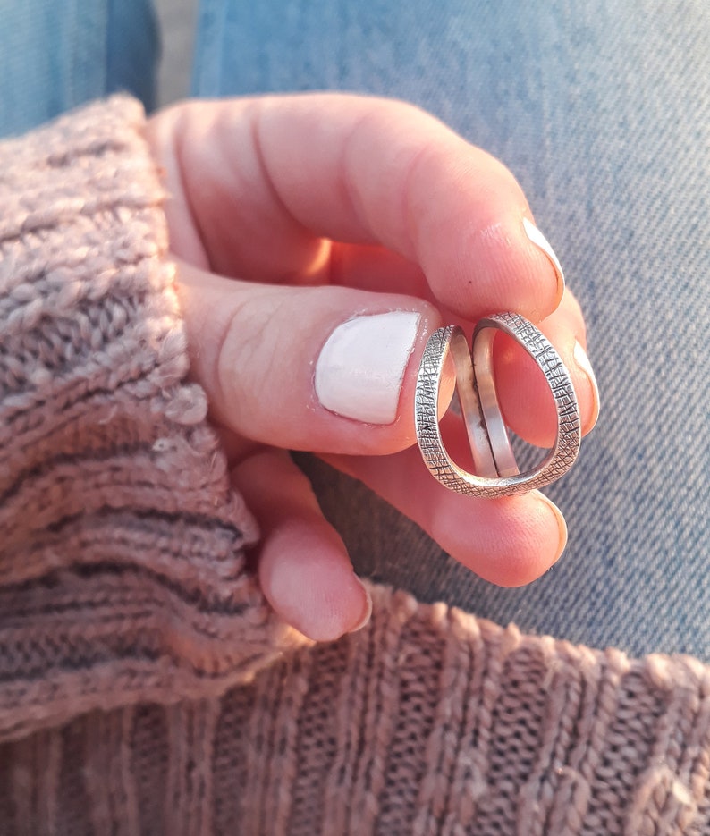 Sterling Silver 925 Ring Handmade Textured Minimalist Unique Ring Gift for Her Women Jewelry image 5