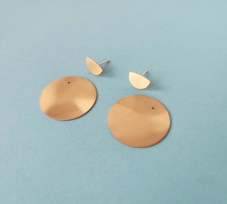 Gold Round Disc Earrings Ear Jackets Studs Front Back Double Sided Geometric Jewellery image 6