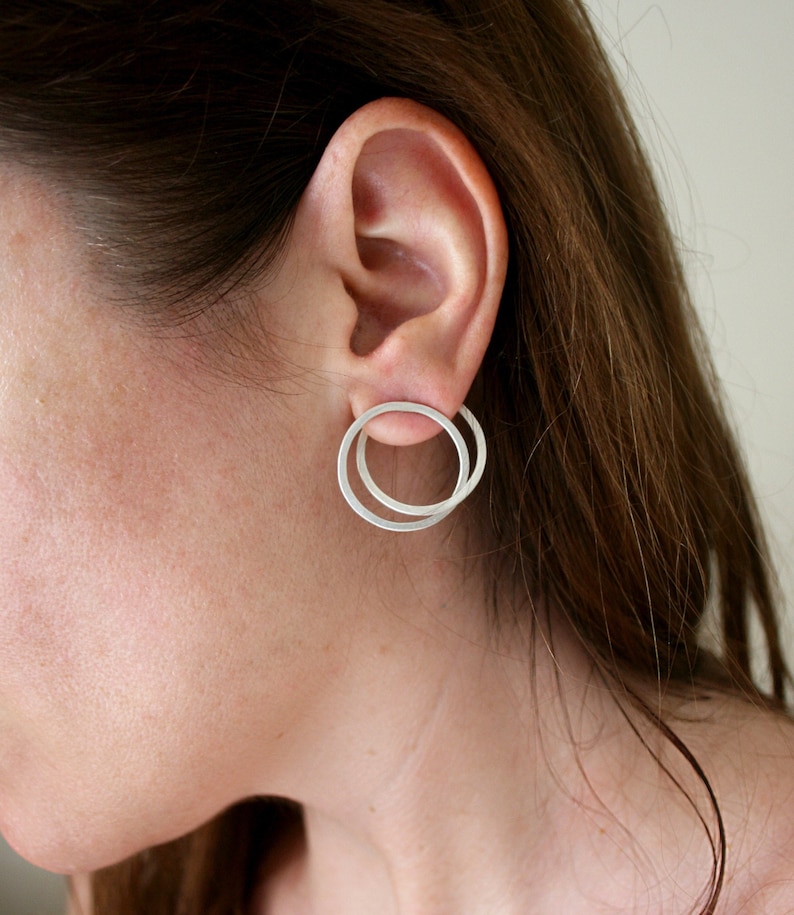 Silver 925 Hoop Earrings Ear Jacket Circle Round Handmade Earrings Geometric Trend Minimal Everyday Gift for Women Hypoallergenic image 1