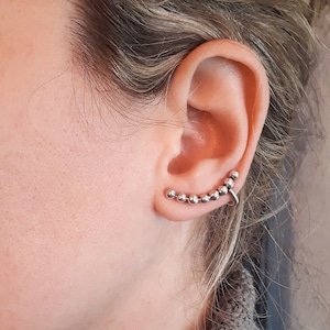 Sterling Silver Ear Climber: Dot Bead Crawler Earrings