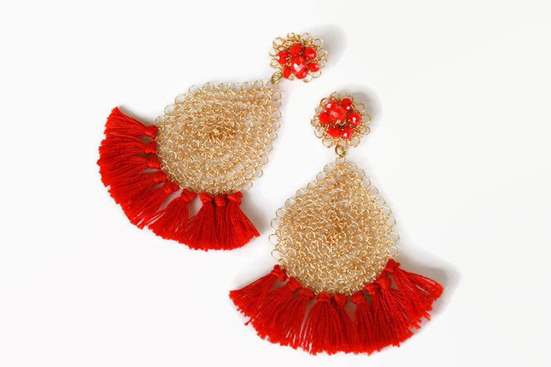 Tassel Earrings Boho Fringe Earrings Coral Long Orange Etsy