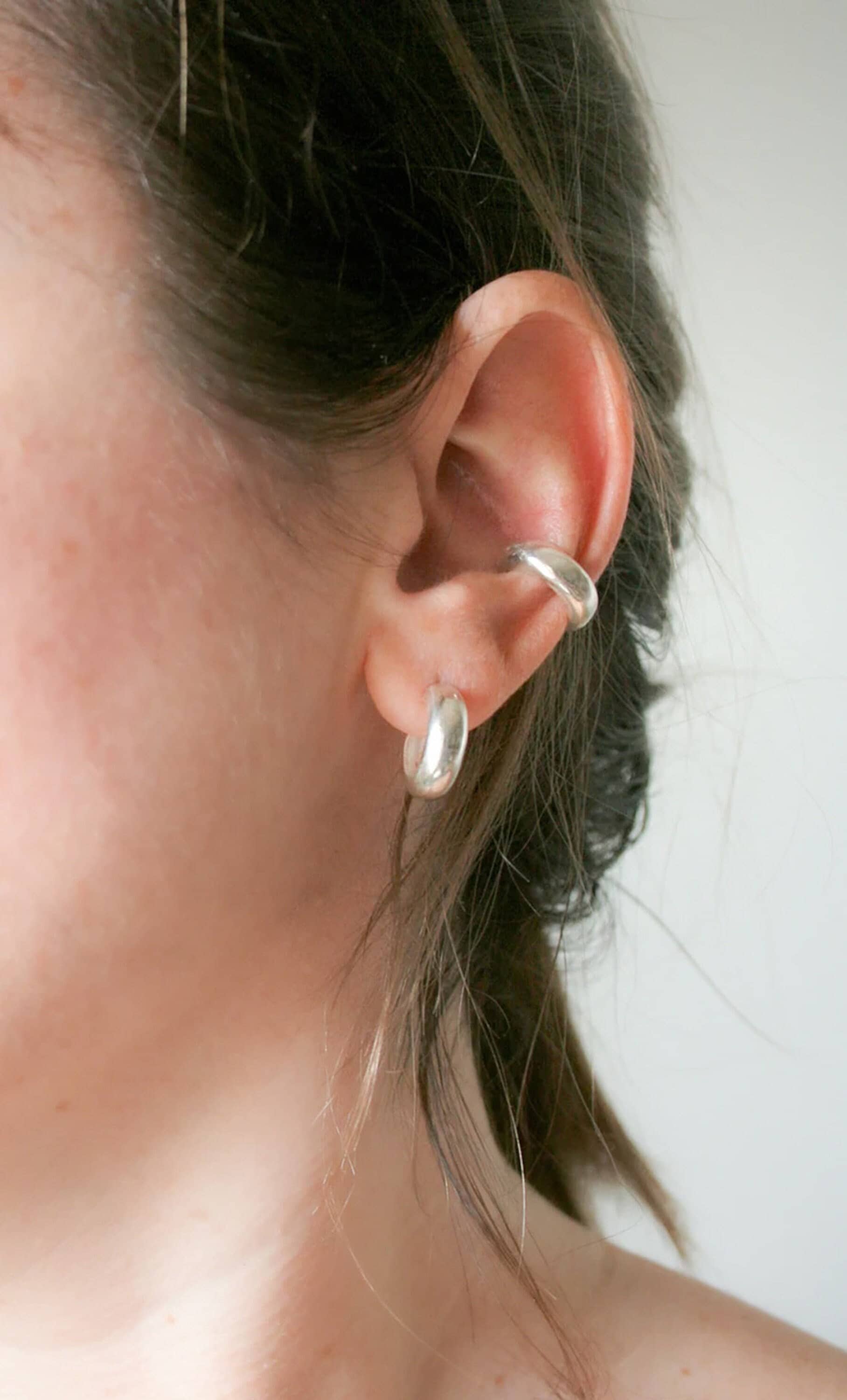 Sterling Silver 925 Chunky Conch Ear Cuff Earring, No Piercing, Thick Rounded Ear Wrap, Minimalist Silver Jewelry