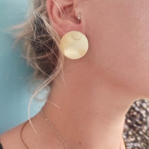 Gold Round Disc Earrings Ear Jackets Studs Front Back Double Sided Geometric Jewellery image 3