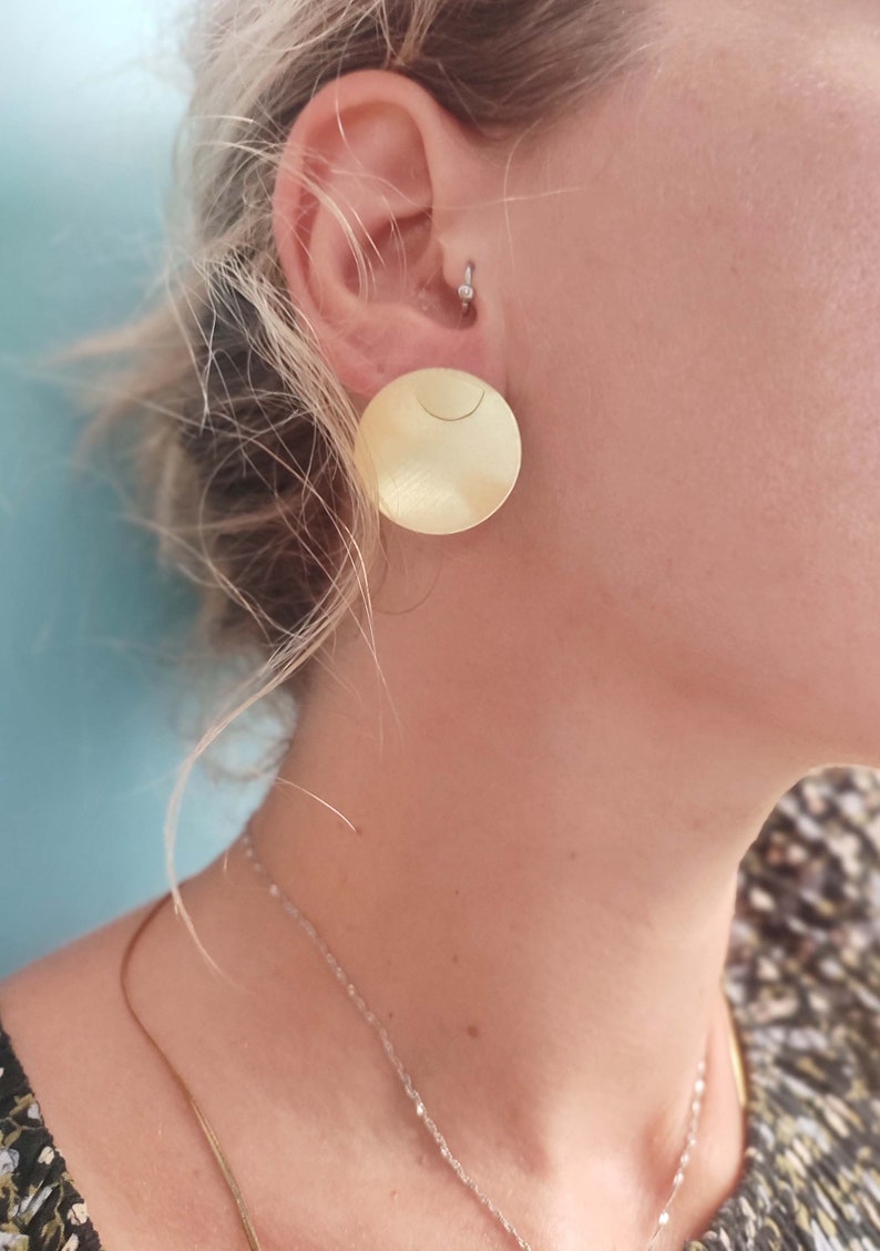 Gold Round Disc Earrings Ear Jackets Studs Front Back Double Sided Geometric Jewellery image 3