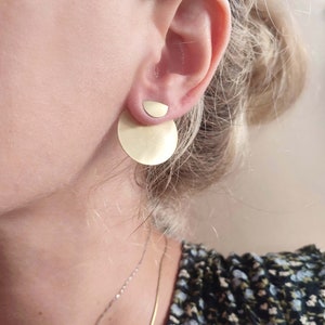 Gold Round Disc Earrings Ear Jackets Studs Front Back Double Sided Geometric Jewellery image 1