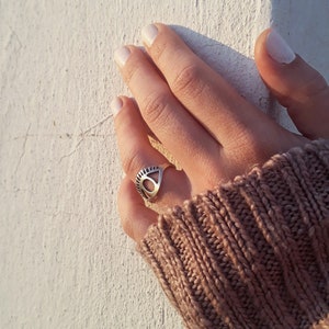 Sterling Silver Evil Eye Ring: Adjustable Greek Jewelry