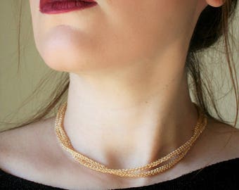 Gold or silver layered minimal choker necklace | wire crochet