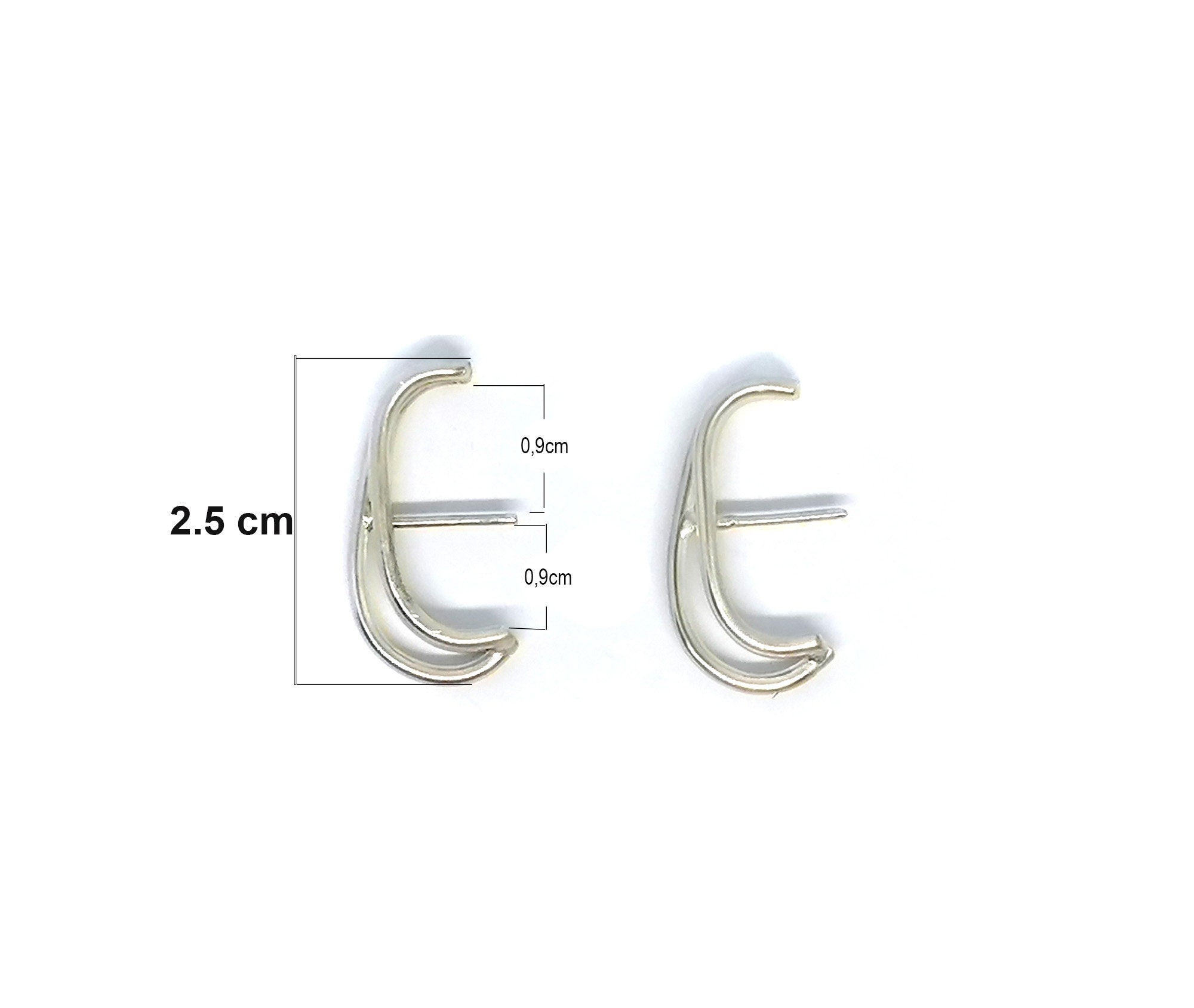 Silver 925 Suspender Earrings, J Curved Studs, Huggie and