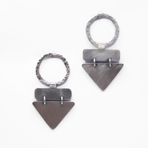 Handmade Sterling Silver Geometric Dangle Earrings – Textured Circle & Triangle Statement Jewelry