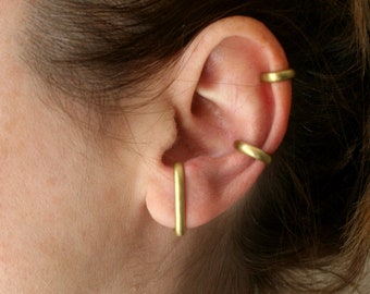 Ear Cuff Set Gold Brass No Piercing Huggie Earring Ear Wrap Conch Cuff Cartilage Cuff