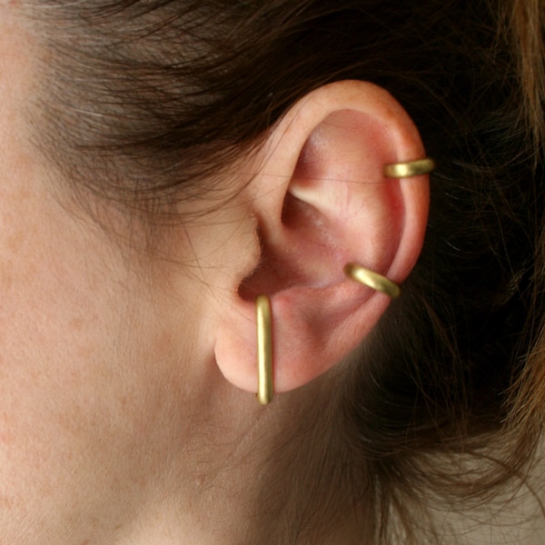 Ear Cuff Set Gold Brass No Piercing Huggie Earring Ear Wrap Conch Cuff Cartilage Cuff