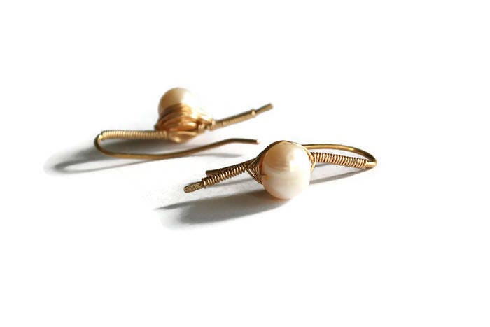 Ear Climber Earrrings Gold With Freshwater Real Pearl Ear | Etsy