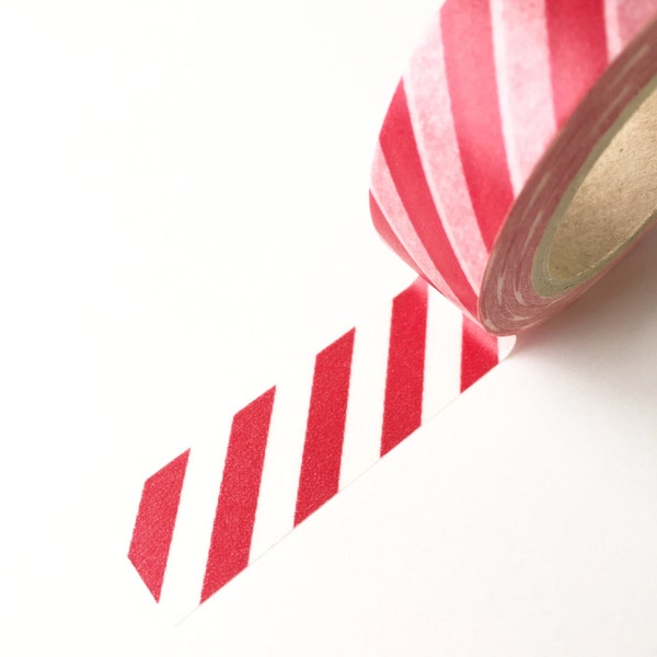 50% OFF CLEARANCE SALE !!!   Washi Tape - Red Diagonal Stripes Washi Tape - Washy Tape - Masking Tape - 1.5cm x 10yd (9.1m) (was 3.00)