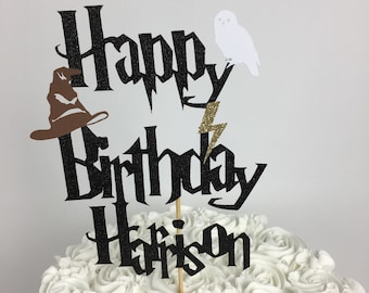 Harry Potter Personalized Happy Birthday Cake Topper ~lightning bolt ~ party ~ birthday ~ Hedwig ~ Sorting hat ~ Harry Potter Birthday
