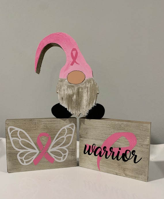 Breast cancer~Tiered Tray Decor~gnome~decoration~warrior~decor~ home~survivor~breast cancer awareness~ Il_570xn