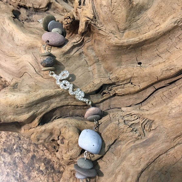 wRoCkreations B3.  Beach pebble and silver sparkle “love” bracelet