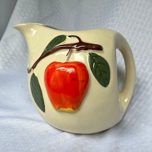 1940s Pippin Pottery Apple Pitcher | Uncommon color way with brown stem | Ball Pitcher | Vintage Farmhouse
