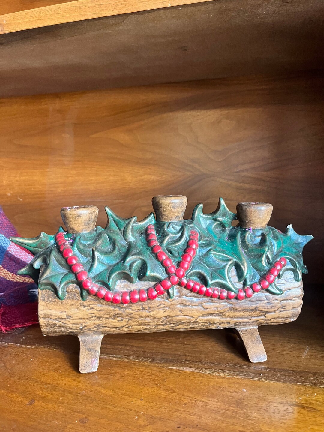 Ceramic Yule Log Candle Holder. Etsy