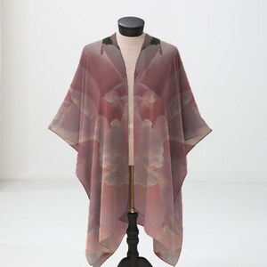 Sheer Kimono Cardigan, Botanical Print, Sheer Wrap, Sexy Kimono Robe, Mauve Gray Pink Wrap, Sheer Beach Cover Up, Sheer Kaftan, Light Tunic