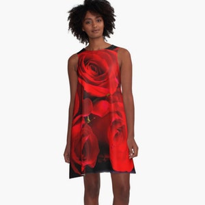 Red Roses Dress ~ Sexy Red Dress, Date Night Dress, Floral Print, Dark