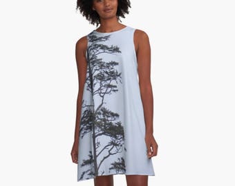 Unique Dress Nature Print ~ Pale Blue A-Line Dress ~ Novelty Dress, Tree Print, Tree Art Dress, Nature Photography, Women's XXS ~ 4XL
