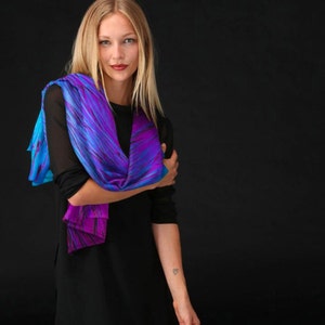 Cashmere Scarf ~ Royal Blue Scarf ~ Silk Scarf, Purple Scarf, Wearable Art Scarf, Gift for Women, Long Scarf, Chic Scarf, Abstract Art, VIDA