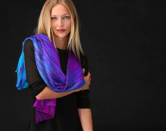 Cashmere Scarf ~ Royal Blue Scarf ~ Silk Scarf, Purple Scarf, Wearable Art Scarf, Gift for Women, Long Scarf, Chic Scarf, Abstract Art, VIDA