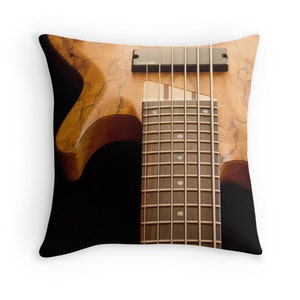 Bass Guitar Pillow Cover ~  Orange & Black Pillow ~  Music Art  ~ Musical Instrument Photography ~ Modern Home Decor ~ Casual Throw Pillow