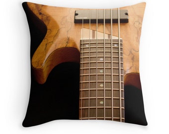 Bass Guitar Pillow Cover ~  Orange & Black Pillow ~  Music Art  ~ Musical Instrument Photography ~ Modern Home Decor ~ Casual Throw Pillow