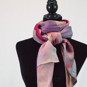 Pink Peony Passion, Blue-gray Silk Scarf Cashmere Scarf Pink Scarf Wearable Art Gift for Woman Magenta Scarf Long Scarf Ethereal Scarf VIDA