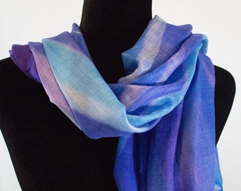 Blue Lavender Scarf ~ Long Scarf, Linear Abstract Print, Delicate Shawl, Striped Scarf, Violet-blue Scarf, Trendy Wearable Art Gift, VIDA