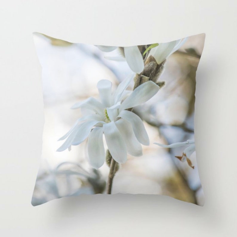 Magnolia Pillow Cover, Floral Throw Pillow, White Flower Pillow, Floral