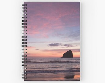 Spiral Notebook, Soul Writing Journal, Beach Accessory, Ocean Notebook, Sunset Photo Journal, Gift for Her, Woman's Diary, Peach Pink Blue